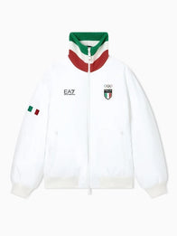 Winter Olympics 2026 Team Italy EA7 Emporio Armani Bomber Jacket Bomber Jacket unisex detail view 4 | Dash Racegear — Stay warm and stylish in this white unisex EA7 Emporio Armani Milano Cortina 2026 Team Italy full-zip bomber jacket.
