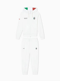 Winter Olympics 2026 Team Italy EA7 Emporio Armani Tracksuit Tracksuit unisex front product view | Dash Racegear — White Milano Cortina 2026 Team Italy EA7 Emporio Armani tracksuit, ideal for fans and athleisure looks.
