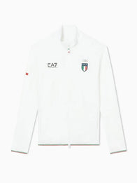 Winter Olympics 2026 Team Italy EA7 Emporio Armani Powerstretch Jacket Jacket unisex front product view | Dash Racegear — Stay warm and agile in this white unisex EA7 Emporio Armani Milano Cortina 2026 Team Italy Powerstretch jacket.