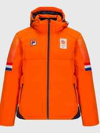Winter Olympics 2026 Team Netherlands Opening Ceremony Jacket Jacket unisex detail view 4 | Dash Racegear — Cheer for Team Netherlands in the Milano Cortina 2026 orange hooded jacket during opening ceremonies.