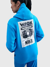 Nike x Stranger Things The SQWK Hoodie Hoodie unisex detail view 3 | Dash Racegear — Nike x Stranger Things Blue SQWK Hoodie, Born to Rock graphic, trendy fan apparel.