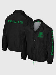 The Wild Collective Oregon Ducks Coaches Jacket Jacket unisex front product view | Dash Racegear — Show Ducks pride in The Wild Collective Black Coaches Jacket, perfect for casual wear or game-day looks.