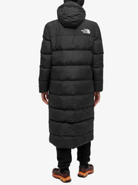 The North Face Long Puffer Jacket Puffer Jacket unisex detail view 2 | Dash Racegear — Long black hooded puffer jacket for women by The North Face, cozy and stylish winter essential.