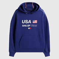 Tommy x US SailGP Team Hoodie Hoodie unisex front product view | Dash Racegear — Navy Tommy Hilfiger SailGP fleece hoodie for men and women