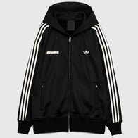 Adidas x Drama Call Track Jacket Jacket unisex front product view | Dash Racegear — Black Adidas x Drama Call zip-up track top for casual looks