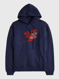 U.S. Ski & Snowboard by J.Crew Hoodie Hoodie unisex front product view | Dash Racegear — Navy J.Crew Pullover Hoodie, U.S. Ski & Snowboard edition, cozy fit and stylish for winter casual wear.