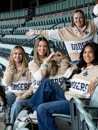 Dodgers Womens Night Quarter Zip Sweatshirt Sweatshirt unisex detail view 2 | Dash Racegear — Dodgers UCLA Health women’s night quarter zip sweatshirt in beige, relaxed fit for sporty casual comfort.