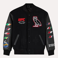 OVO x UFC Championship Varsity Jacket Varsity Jacket unisex front product view | Dash Racegear — OVO Championship Jacket – UFC Varsity Streetwear Fit
