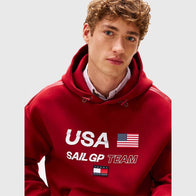 Tommy x US SailGP Team Hoodie Hoodie unisex detail view 4 | Dash Racegear — Tommy Hilfiger SailGP team unisex red fleece pullover hoodie
