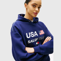 Tommy x US SailGP Team Hoodie Hoodie unisex detail view 5 | Dash Racegear — Tommy Hilfiger SailGP team unisex navy fleece pullover hoodie