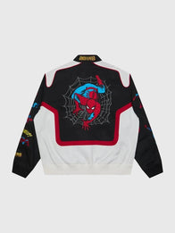 Undefeated x Spider-Man FW26 Varsity Jacket Varsity Jacket unisex detail view 6 | Dash Racegear — Black and white Undefeated x Spider-Man FW26 cotton varsity jacket crafted for premium comfort and versatile casual fashion.