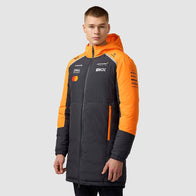 McLaren 2025 Team Longline Padded Jacket Jacket unisex front product view | Dash Racegear — McLaren F1 Team 2025 Jacket – Premium Longline Puffer Style