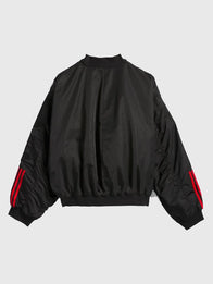 Adidas x Willy Chavarria Satin Bomber Jacket Bomber Jacket unisex detail view 2 | Dash Racegear — Adidas x Willy Chavarria 2025 Unisex Black Satin Bomber Jacket featuring sleek satin fabric and relaxed fit for urban style.