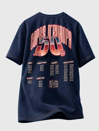 Barcelona FC 50 European Cups T-Shirt Shirt unisex front product view | Dash Racegear — FC Barcelona 50 Copes D’Europa T-Shirt in Navy for Unisex with historic club recognition and a classic everyday fan tee