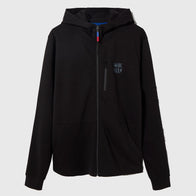 Barca FC Shield Hoodie Jacket Jacket unisex detail view 3 | Dash Racegear — Black unisex zip-up fleece hoodie with FC Barcelona shield logo.