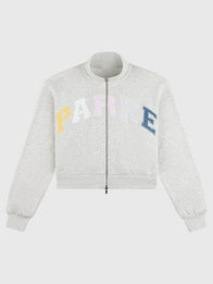 Parke Birthday Drop 2026 Patchwork Mockneck Jacket Jacket unisex front product view | Dash Racegear — Unisex Parke 2026 Birthday Drop Patchwork Zip Up Fleece Mockneck Jacket in Heather Grey with cozy warmth and everyday comfort.