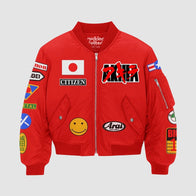 Neo-Tokyo Akira Red Bomber Jacket Bomber Jacket unisex front product view | Dash Racegear — Neo-Tokyo Akira Red Bomber Jacket