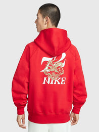 Nike Sportswear Year of the Horse Hoodie Hoodie unisex detail view 2 | Dash Racegear — Casual red fleece hoodie with Year of the Horse themed inspiration and modern athletic styling