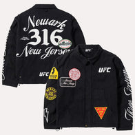 UFC 316 Patchwork Full-Zip Canvas Jacket Jacket unisex front product view | Dash Racegear — ufc 316 patchwork full-zip canvas jacket