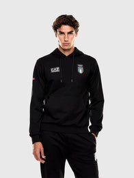 Winter Olympics 2026 Team Italy EA7 Emporio Armani Hoodie Hoodie unisex detail view 3 | Dash Racegear — Team Italy Milano Cortina 2026 Winter Olympics Fleece Pullover Hoodie by EA7 Emporio Armani, stylish black hoodie for winter sports and fans.