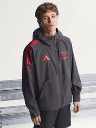 Adidas x Audi Revolut F1 Mechanics Rain Jacket Jacket unisex detail view 2 | Dash Racegear — Black full-zip rain jacket by Adidas x Audi Revolut F1 with hood, ideal for mechanics working on rainy Grand Prix days.