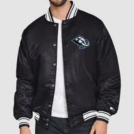 Utah Mammoth Full-Snap Black Starter Jacket Jacket unisex front product view | Dash Racegear — Varsity Style Black Jacket – Utah Mammoth Starter Edition