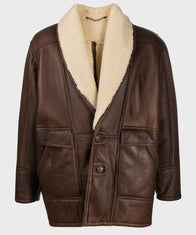 Vintage Brown Leather Shearling Jacket Jacket unisex front product view | Dash Racegear — Vintage Leather Shearling Collar Jacket