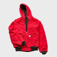Vintage Carhartt Red Hooded Bomber Jacket Bomber Jacket unisex front product view | Dash Racegear — Carhartt Red Hooded Vintage Bomber Jacket