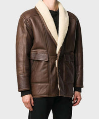 Vintage Brown Leather Shearling Jacket Jacket unisex detail view 2 | Dash Racegear — Vintage Mens Style Brown Leather Jacket with Shearling Collar