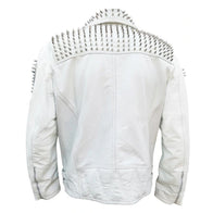 Jacob White Studded Leather Jacket Leather Jacket unisex detail view 2 | Dash Racegear — White Biker Studded Leather Jacket