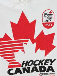 OVO x Hockey Canada Fleece Hoodie Hoodie unisex detail view 6 | Dash Racegear — The OVO Hockey Canada White Hoodie blends fleece warmth with iconic branding, perfect for casual wear or game-day energy.