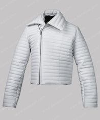 Women White Puffer Jacket Puffer Jacket women front product view | Dash Racegear — Women White Puffer Leather Jacket