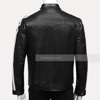Mens White Striped Leather Jacket Biker Jacket men detail view 3 | Dash Racegear — White striped leather jacket | mens leather jacket