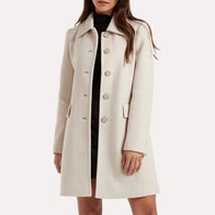 Womens White Trench Coat Coat women front product view | Dash Racegear — White Wool Trench Coat