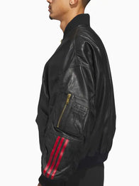 Adidas x Willy Chavarria Bomber Leather Jacket Leather Jacket unisex detail view 3 | Dash Racegear — Street-ready black leather Adidas Originals x Willy Chavarria bomber, sleek fit and contemporary design.