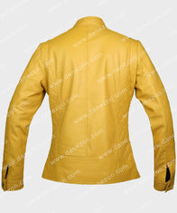 Womens Yellow Leather Jacket Leather Jacket women detail view 5 | Dash Racegear — Casual Women Classic Yellow Leather Jacket