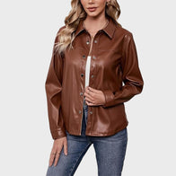 Women Brown Faux Leather Jacket Leather Jacket women detail view 2 | Dash Racegear — Women Brown Faux Leather Jacket