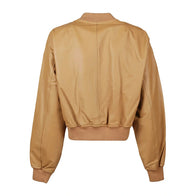 Women Tan Brown Bomber Leather Jacket Bomber Jacket women detail view 2 | Dash Racegear — Tan Brown Bomber Leather Jacket
