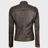Womens Quilted Shoulder Distressed Leather Jacket Leather Jacket women detail view 5 | Dash Racegear — Womens Quilted Shoulder Leather Distressed Jacket