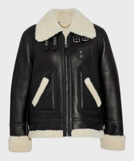 Womens Aviator Ivory Shearling Leather Jacket Leather Jacket women front product view | Dash Racegear — Womens-Aviator-Ivory-Shearling-Leather-Jacket