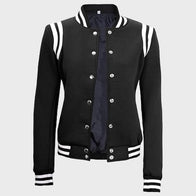 Women Black And White Varsity Jacket Varsity Jacket women detail view 2 | Dash Racegear — Women White And Black Varsity Jacket