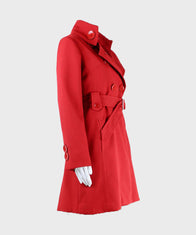 Womens Red Belted Mid-Length Coat Coat women detail view 2 | Dash Racegear — Womens Mid-Length Red Belted Coat