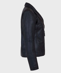 Womens Shawl Collar Black Leather Jacket Biker Jacket women detail view 2 | Dash Racegear — Womens Biker Black Motorcycle Leather Jacket