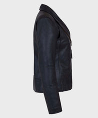 Womens Shawl Collar Black Leather Jacket Biker Jacket women detail view 2 | Dash Racegear — Womens Biker Black Motorcycle Leather Jacket
