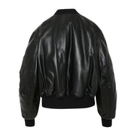 Linda Black Leather Bomber Jacket Bomber Jacket unisex detail view 2 | Dash Racegear — Bomber Black Leather Jacket