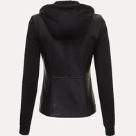 Womens Hooded Black Faux Leather Jacket Leather Jacket women detail view 2 | Dash Racegear — Women's Black Faux Leather Hooded Jacket