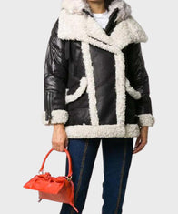 Womens Black Padded Shearling Jacket Jacket women front product view | Dash Racegear — Womens Shearling Padded Jacket