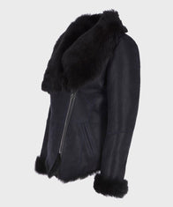 Womens Black Shearling Fur Leather Jacket Leather Jacket women detail view 2 | Dash Racegear — Black Fur Shearling Leather Jacket for Womens
