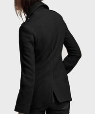 Womens Black Wool Peacoat Jacket women detail view 2 | Dash Racegear — Womens Black Double-Breasted Coat