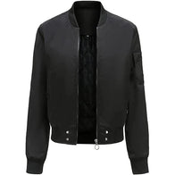 Womens Cotton Black Bomber Jacket Bomber Jacket women front product view | Dash Racegear — Womens Black Bomber Jacket